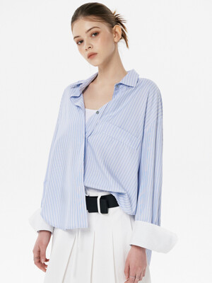 Stripe Fold Sleeve Shirts_2color