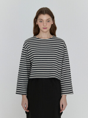 Striped crop T-shirt - Gray
