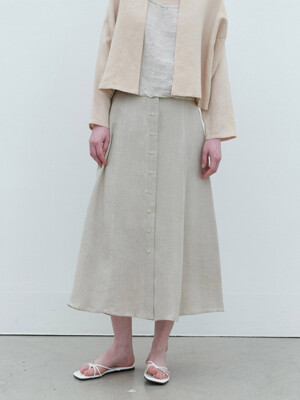 linen button skirt-cream