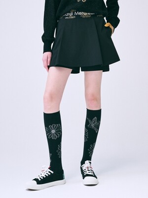 A-LINE MINI SKIRT JACQUARD BAND ALL FLOWERS_BLACK IVORY