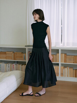 Sheer Pleats skirt[LMBESPSK5403]-Black