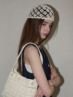 Lily Handmade Crochet Cotton Punching Summer Short Beanie (ver.2) _ Cream