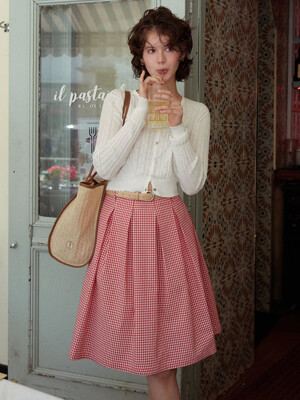 FRIULI Stitch point tucked midi skirt (Red gingham check)