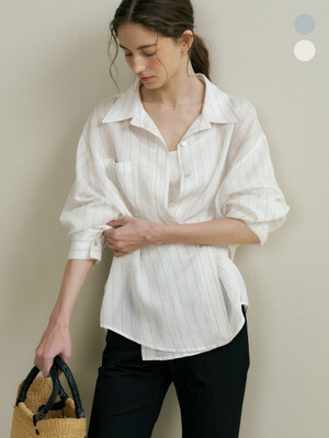 comos 1437 sheer linen stripe wrap shirts (2color)