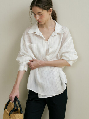 comos 1437 sheer linen stripe wrap shirts (oatmeal)