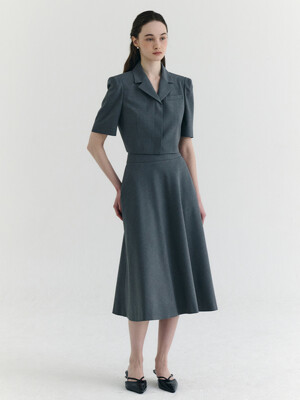 Summer Wool Half Sleeve Crop Jacket + Summer Wool Flare Volume Long Skirt SET