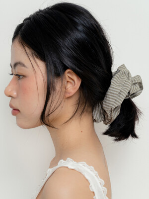 stripe shirt hair scrunchie - light khaki