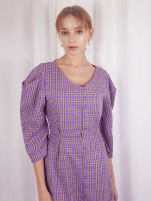 Button Puff sleeve Purple dress