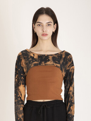 Tie-dye Layered Crop Top [Brown]