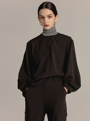 BALLOON SLEEVE WRAP BLOUSE (BLACK)