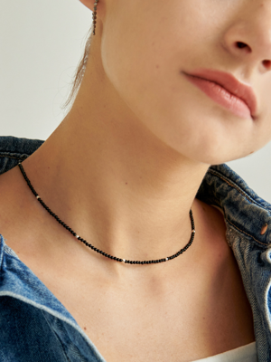 Onyx Beads Line Silver Necklace In290 [Silver]