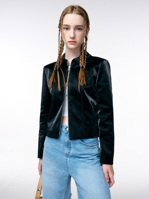 Shimmer Leather Jacket, Black