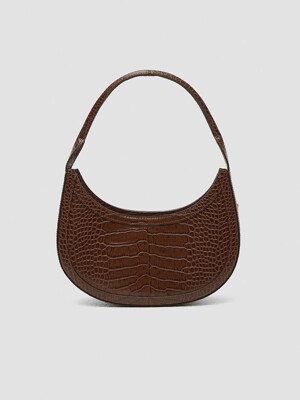 CROC-EFFECT SMALL SHOULDER BAG (BROWN)