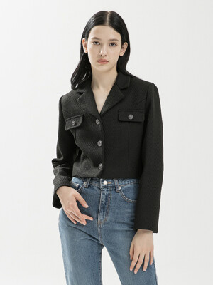 Collar Tweed Crop Jacket Black