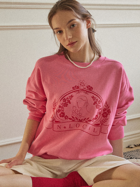 티셔츠 - 논로컬 (NONLOCAL) - Silhouette Wreath Sweatshirt - Pink