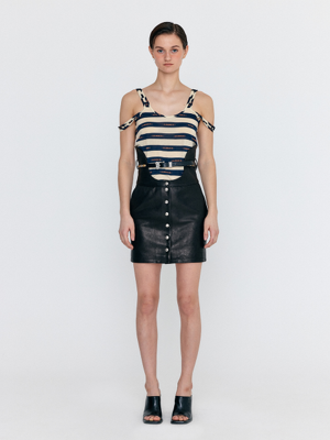 WEBRINA Corset High-Rise Leather Mini Skirt - Black
