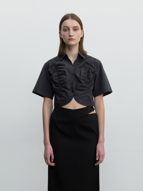 셔츠 - 제이에스엔와이 (jsny) - Crop Rounded Shirring Shirt Charcoal Gray (JWBL3E903CG)