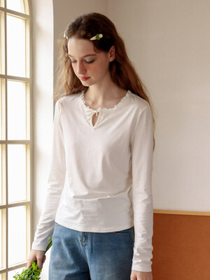 Cest_Round neck long sleeve top_WHITE