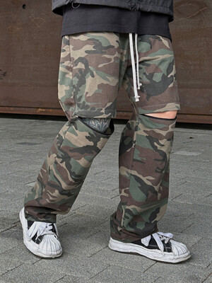 WIDE COTTON KNEE ZIPPER PANTS (CAMO)