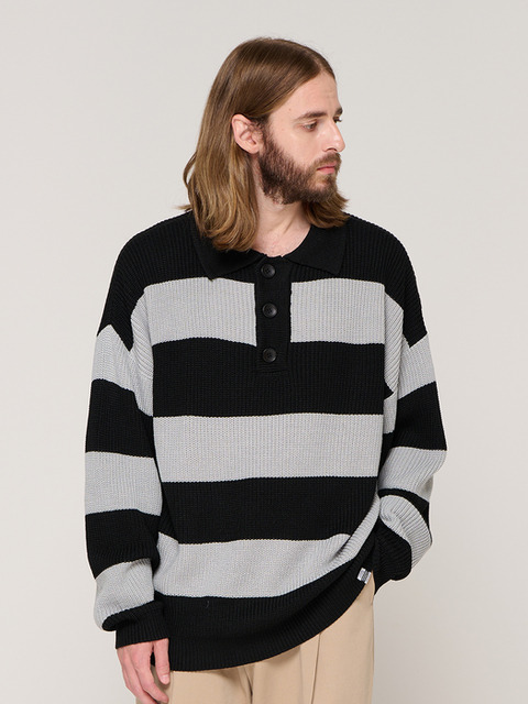 니트 - 카고브로스 (CARGOBROS) - STRIPE BOUCLE COLLAR KNIT (GRAY)