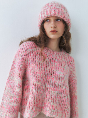 Alpaca kid mohair-blend candy crop knit - Pink