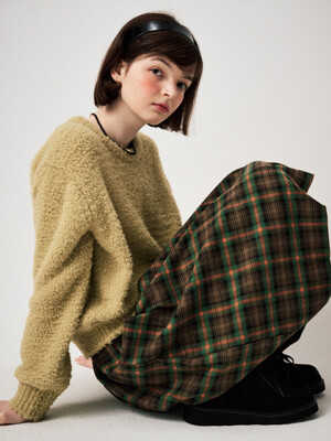 FLUFFY KNIT PULLOVER, MOS GREEN