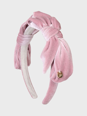 TWIN BOW VELVET HAIR BAND_BABY PINK