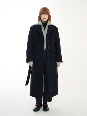 Structured Wool Long Coat_Dark Navy