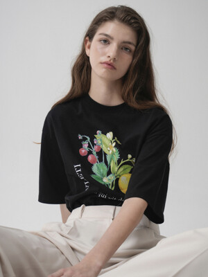 Plants Art Work Printing Overfit T-shirt (Black)