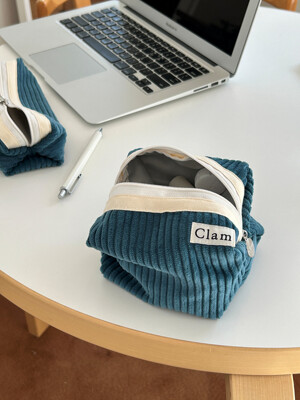 Clam round pouch _ Corduroy ocean blue