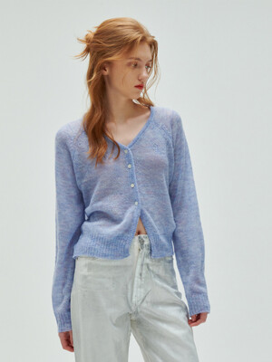 multi mohair embroidery cardigan-skyblue