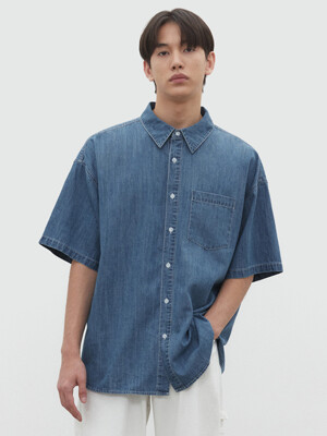 [린넨라이크데님]LinenLike Over Short Shirts DCSH005Blue