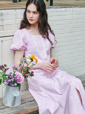 MET puff sleeve long dress pink