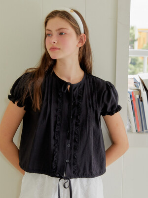 FRILL STRING RIBBON BLOUSE_BLACK