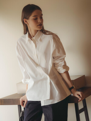 Side button slit wrap shirt_Ivory