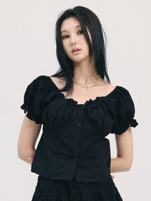 noa shirring blouse-black