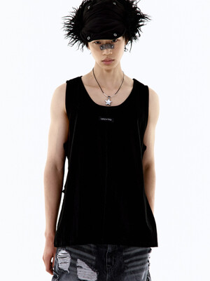 Oversized Logo Slit Sleeveless_[Black]