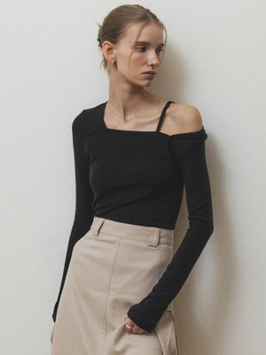 Square-neck soft wool T-shirt_Black