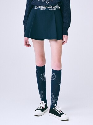 A-LINE MINI SKIRT JACQUARD BAND ALL FLOWERS_NAVY IVORY