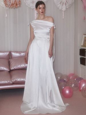 Drape Ribbon Long Dress [Ivory]