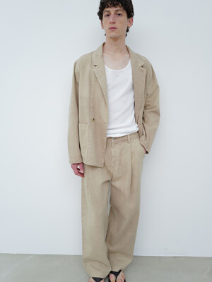 OVER-DYEING WIDE TUCK DENIM PANTS [BEIGE]