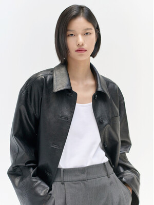25SN leather crop jacket [BK]