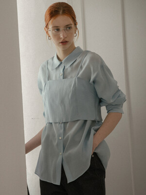 Silky bustier blouse set_Blue