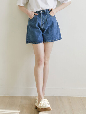 Flare denim short pants - Medium indigo