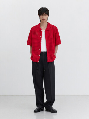UNISEX OPEN COLLAR CROCHET CARDIGAN RED_M_UDSW5B123R2