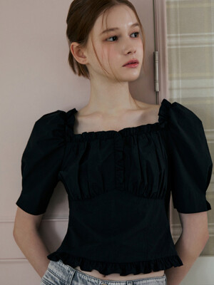 [7차 리오더] [BLUE LABEL] 스퀘어넥 러플 볼륨 블라우스 ER3OBL42