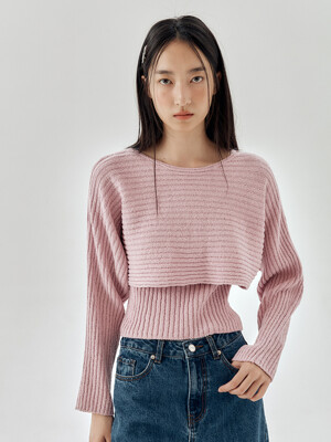 [SET] Ribbed Crop Pullover With Knit  Top
