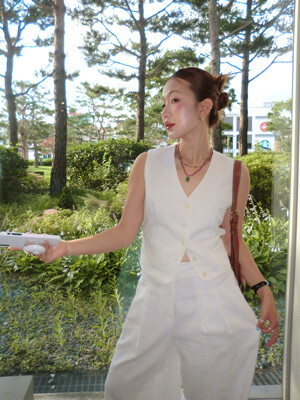 Natural Linen Buckle Summer Vest_WHITE