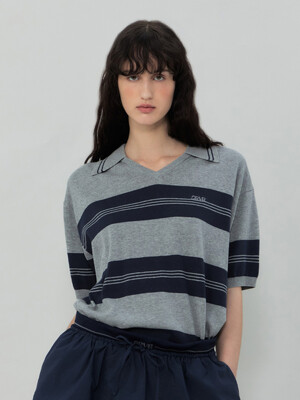 25SS ELFIN STRIPE COLLAR KNIT (CHARCOAL)