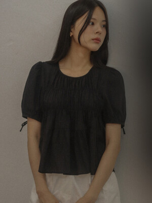 Shirring puff blouse TISU01BL11_Black